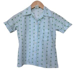 VINTAGE! 1970s Girl Scouts Short Sleeve Uniform Shirt All Over Pattern Sz Small